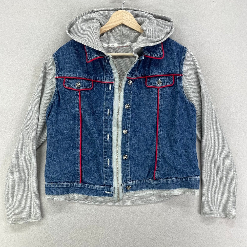 VTG Y2K Liz & Co Jean Jacket Womens M-L Thermal Hooded Grunge Rocker Skater 90s‎